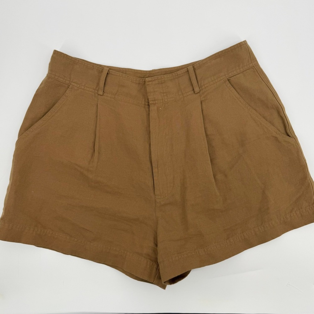 Apiece Apart Tobacco Brown Organic Cotton Linen Pleated Shorts Womens 14
